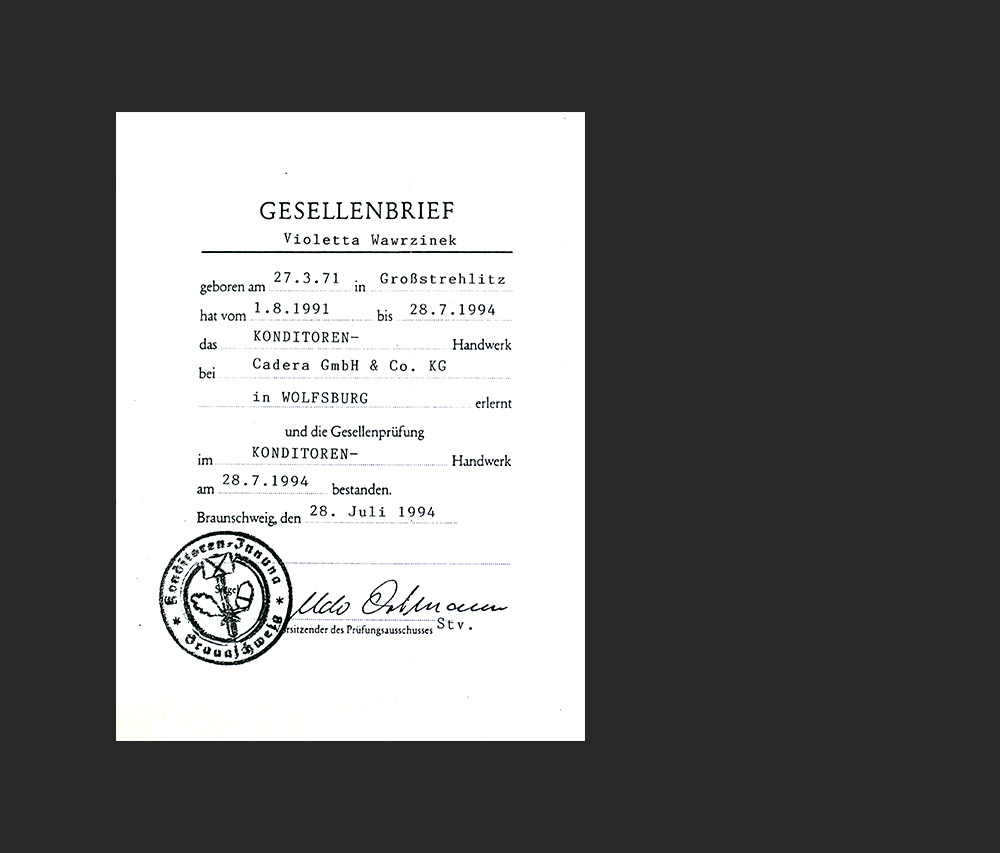 Gesellenbrief von Violetta Wawrzinek